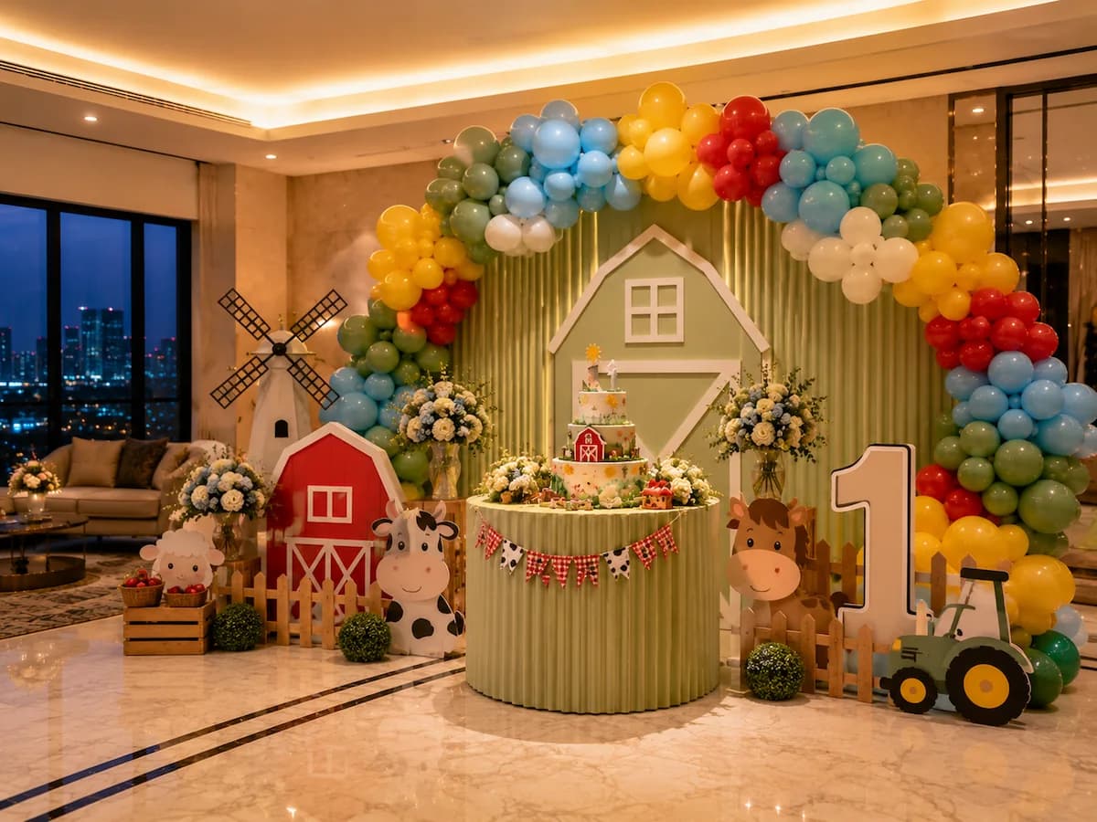 Colorful Kids Birthday Decoration Setup in Delhi