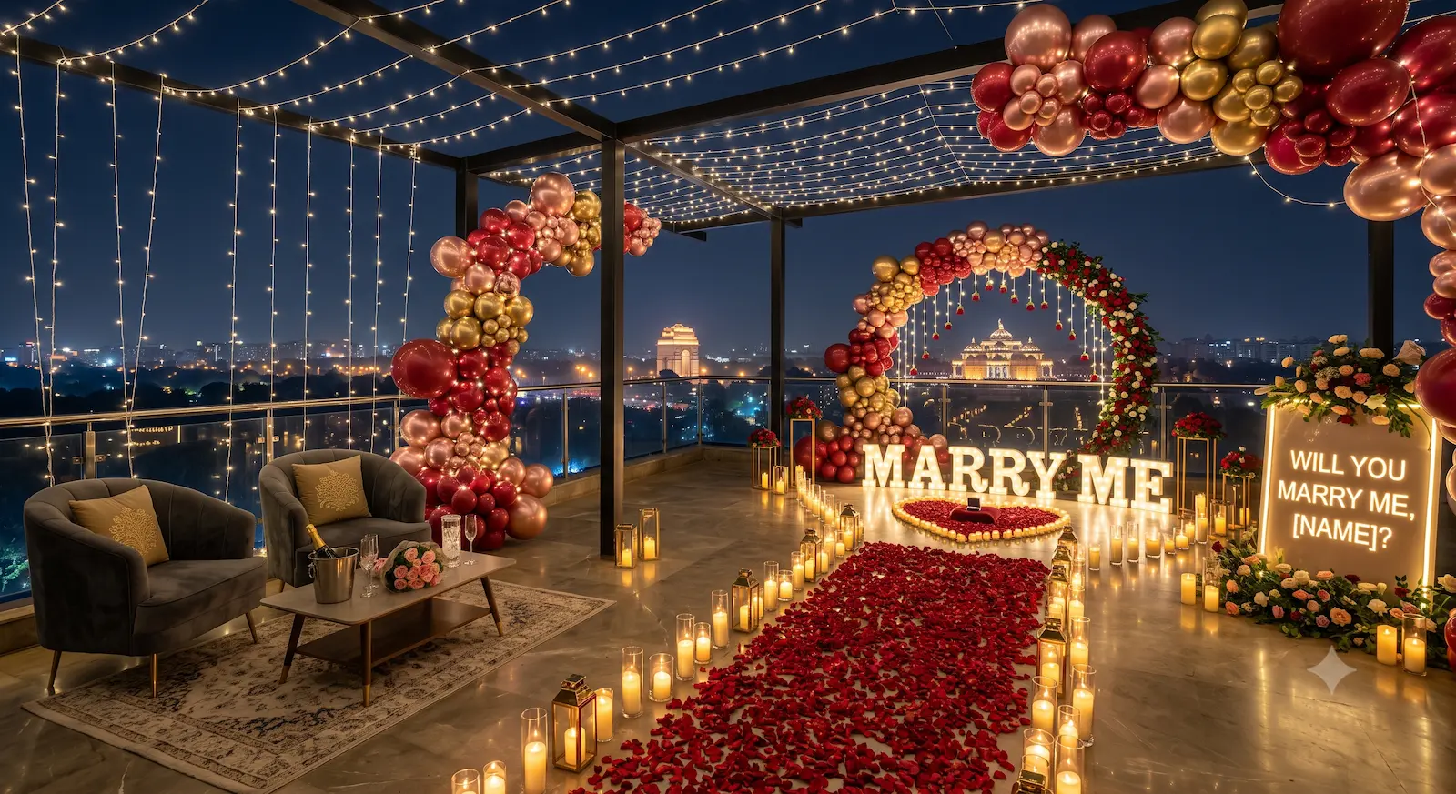 Romantic Terrace Proposal Decoration in Delhi
