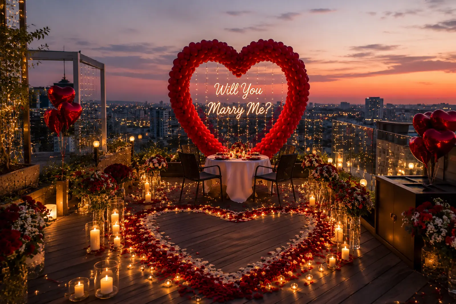 Romantic rooftop proposal decoration in Mathura